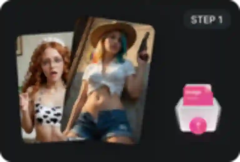 Two example AI model photos and an upload button, showing the interface of step one.